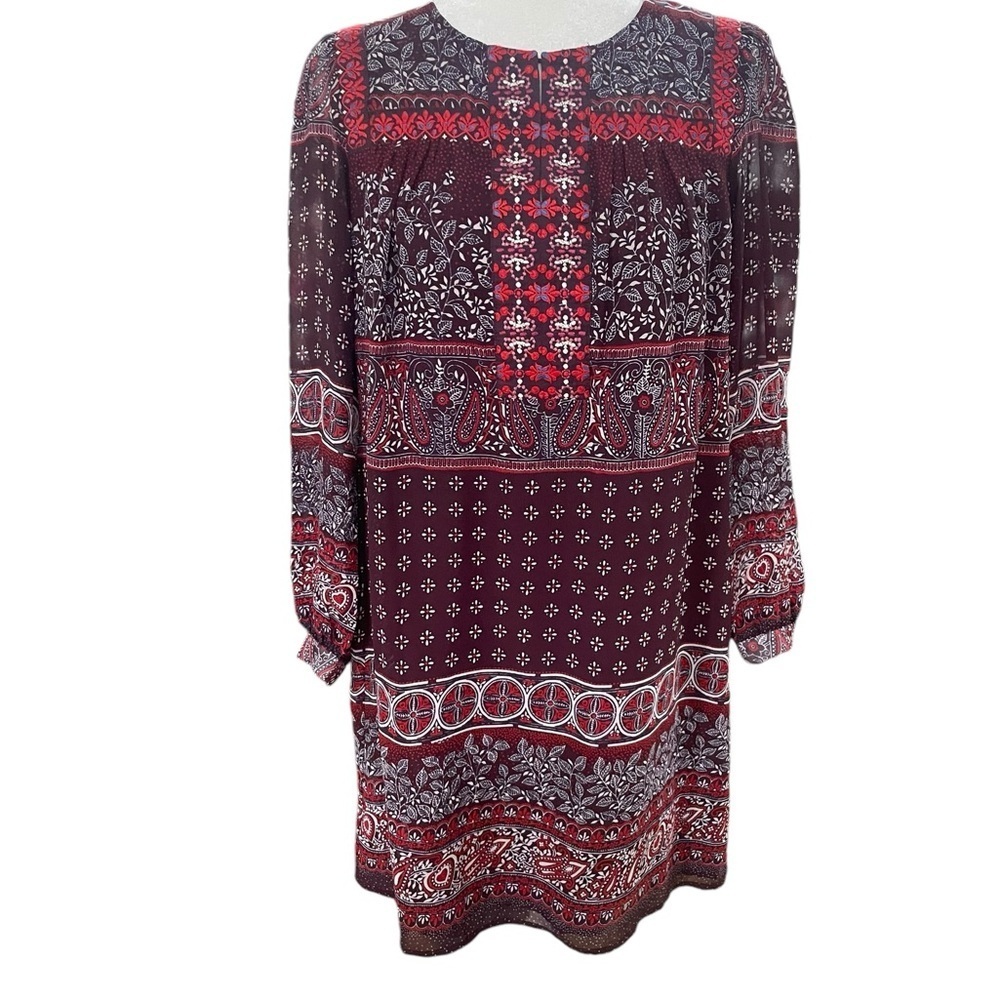 Anthropologie One September Shift Dress Purple Red Paisley Embroidered-Xs